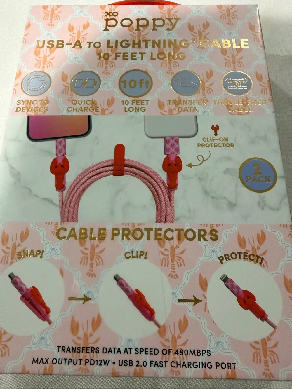 Pink Clip & Protect USB to Lightning Cable